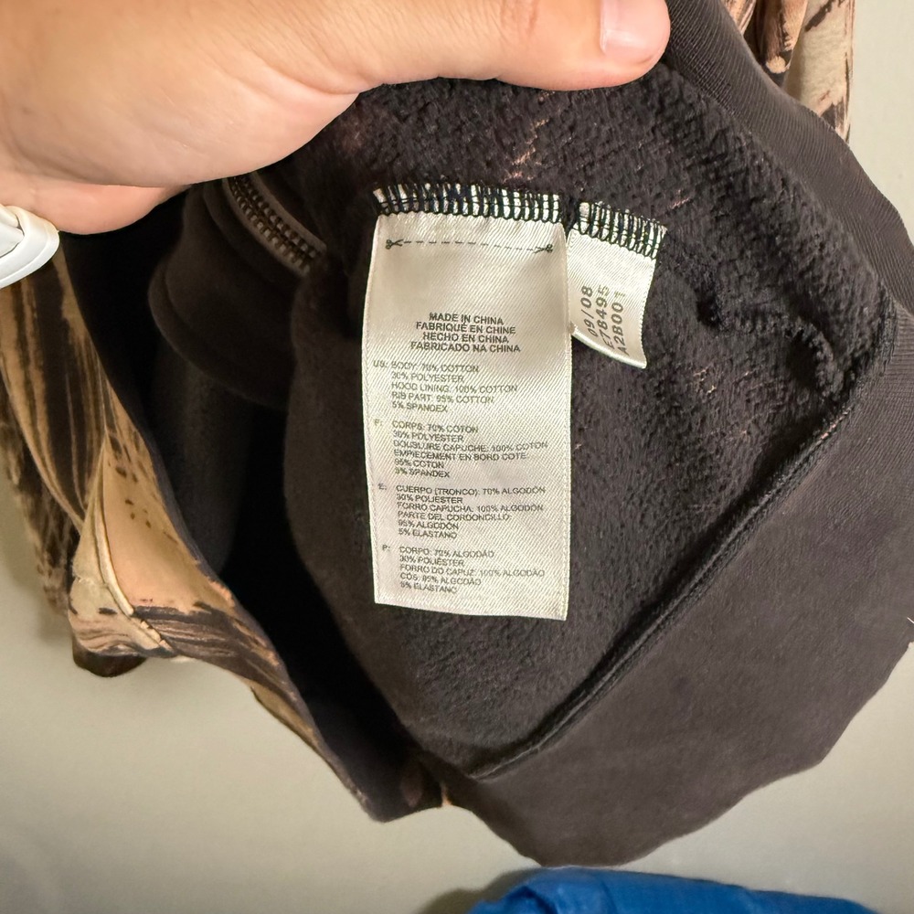 Adidas Originals Mens Bleached Distressed Zip Hoodie Brown Abstract Trefoil L - Picture 3 of 8